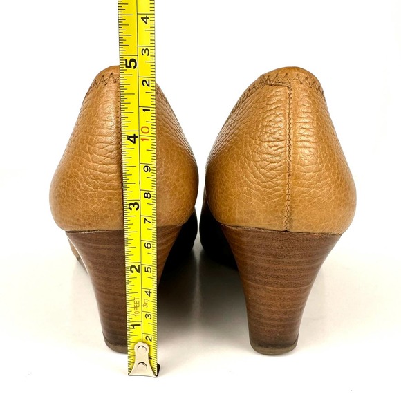 Tory Burch Sally Tumbled Leather Wedge Pump Royal Tan Brown Size 7.5 - Picture 11 of 13